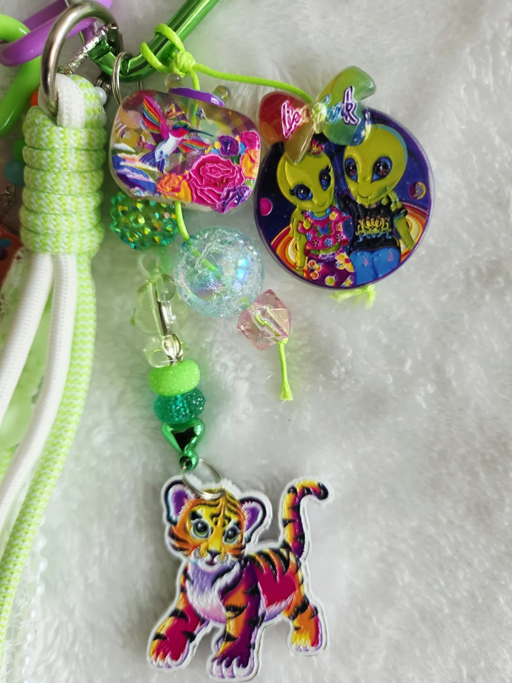 Lisa Frank Keychain 80s 90s Neon Green Tassel Vibrant Bag Charm